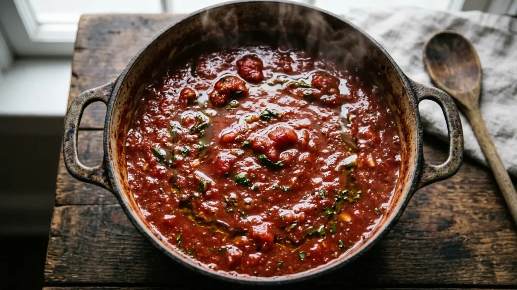 Best meatball sauce, beautifully styled overhead food photograph