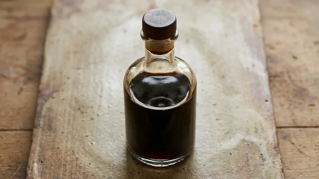 Gluten free soy sauce, beautifully styled overhead food photograph