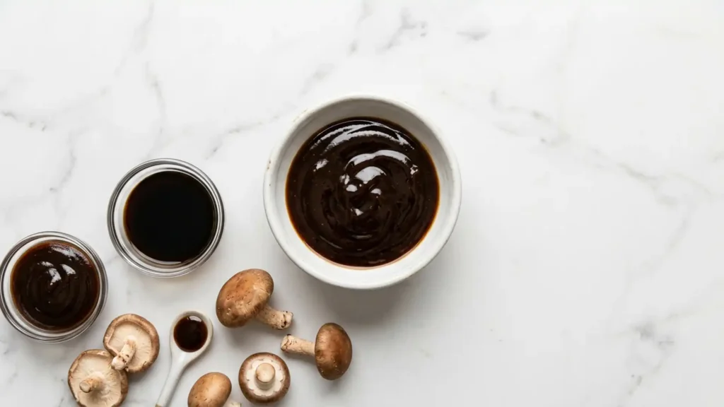 Oyster sauce substitute, beautifully styled overhead food photograph