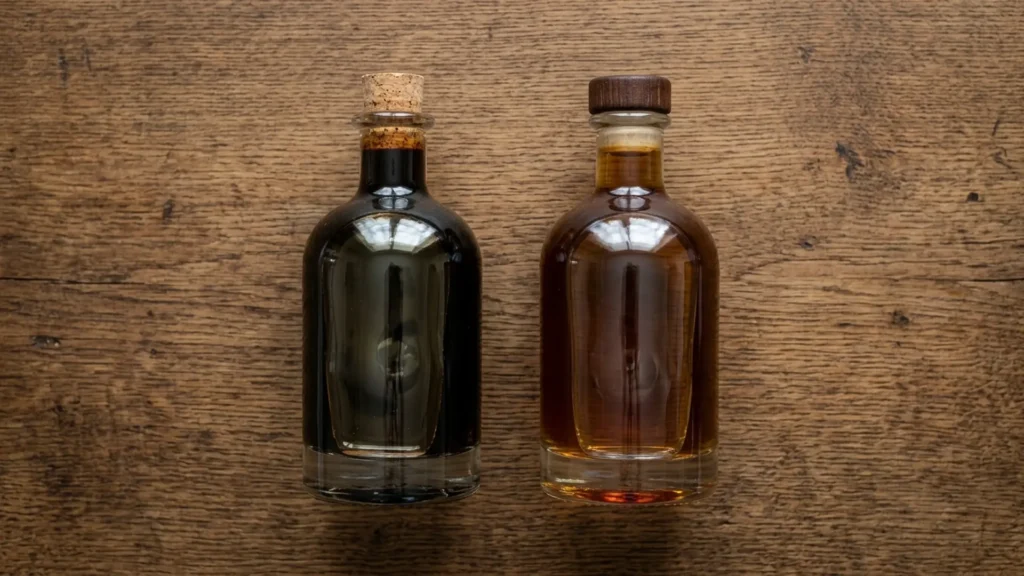 Soy sauce vs liquid aminos, beautifully styled overhead food photograph