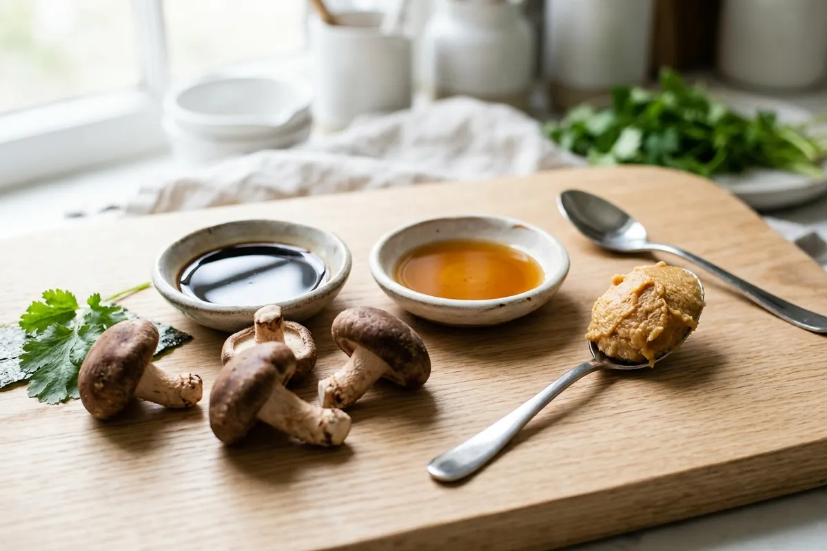 Tamari, coconut aminos, shiitake mushrooms, and miso paste for a <a href=