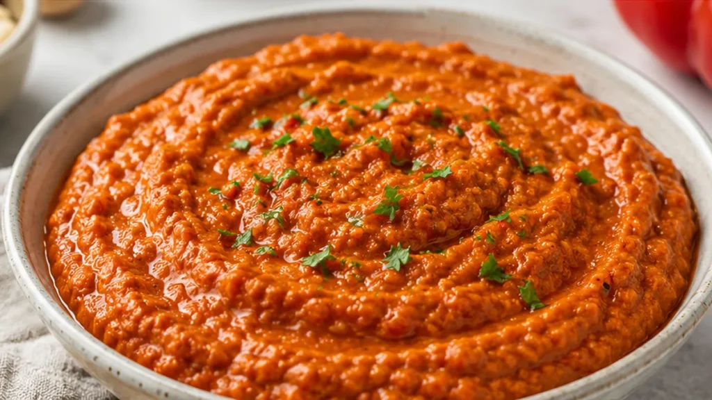 ️ Dive into the Zesty World of Romesco Sauce! Romesco sauce: master this authentic Spanish condiment. Blend roasted tomatoes, peppers, and almonds for a rich, s